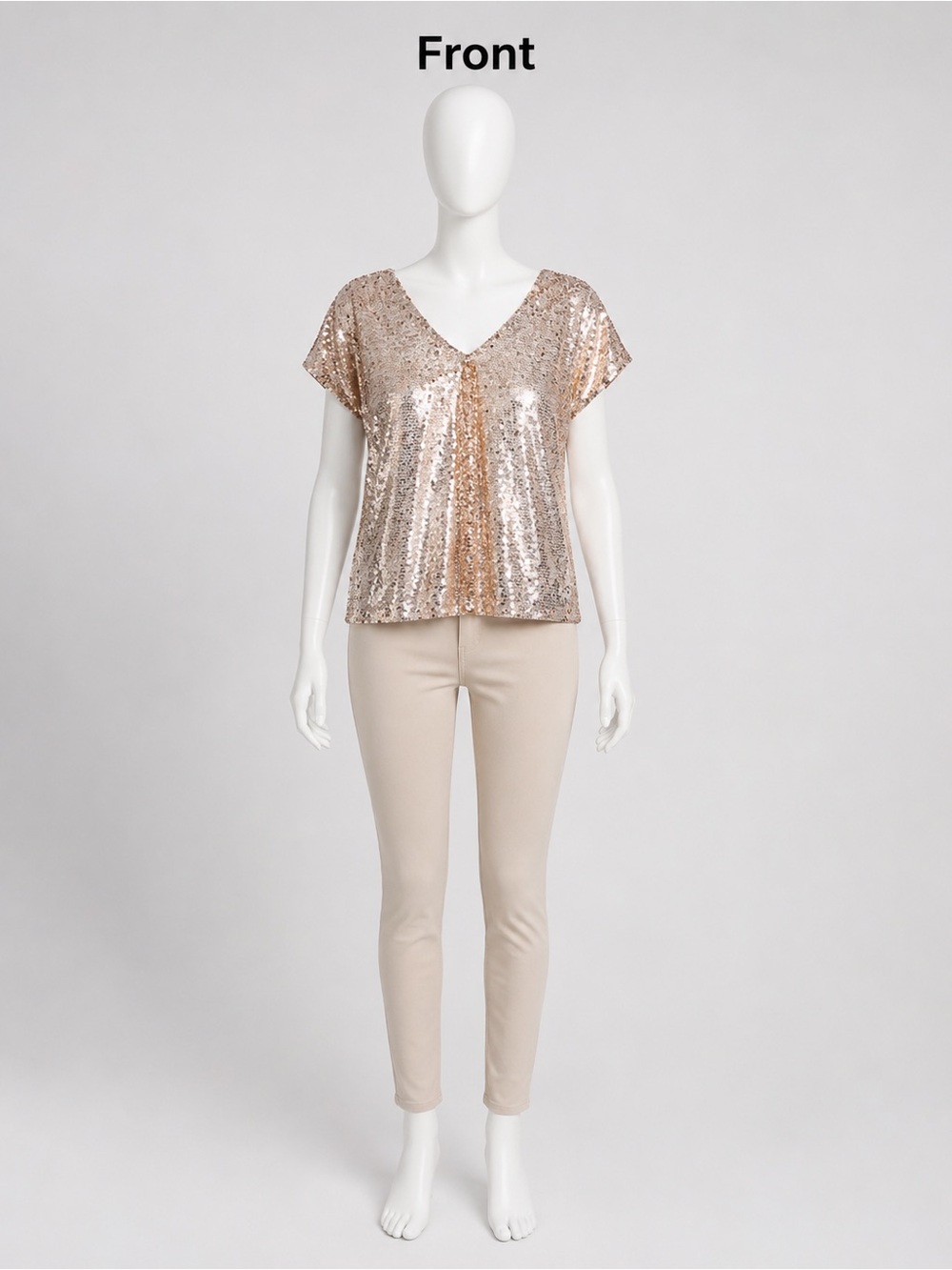 Sequin V-Neck Short Sleeve Blouse in Rose Gold